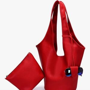 Elegant Red Women's Slouchy Tote Bag Set